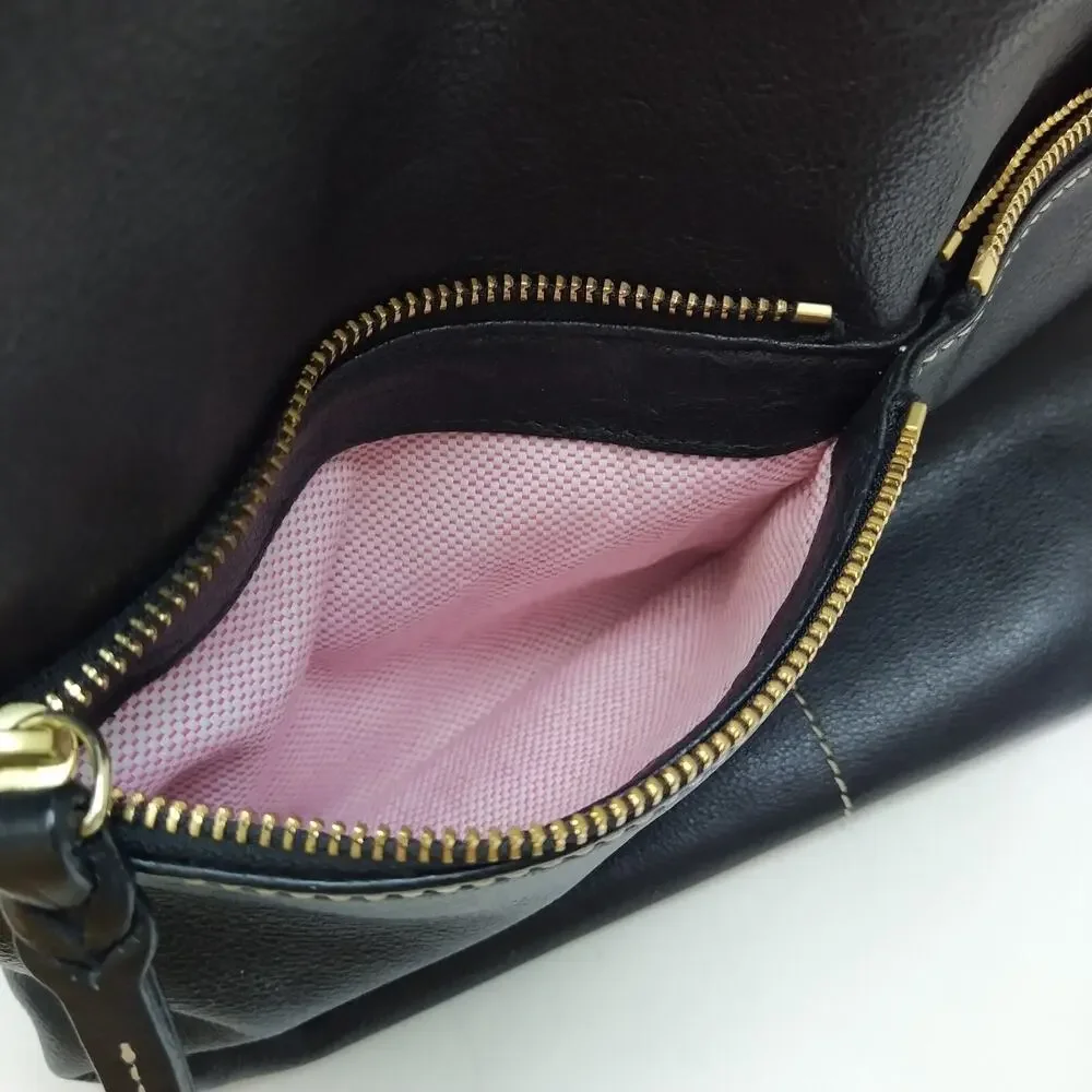 Dooney & Bourke Black Pebbled Leather Zipper Pockets Hobo Shoulder Bag